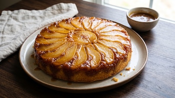 Receta de torta invertida de peras, rápida y fácil
