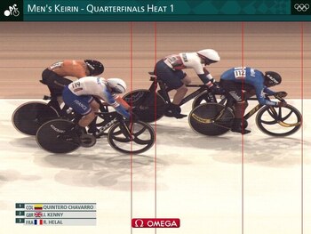 Photo finish del heat 1 de los cuartos de final del ciclismo Keirin en Tokio 2020 / (Olympics.com)