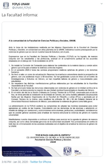 La Facultad informó por medio