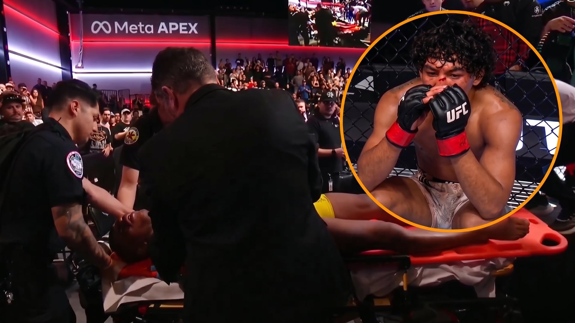 Raoni Barcelos fue trasladado a un hospital después de quedar inmóvil sobre la lona durante su pelea contra Raúl Rosas Jr. en UFC Vegas 121. (Captura de pantalla: X)