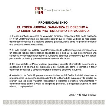 Comunicado del Poder Judicial.