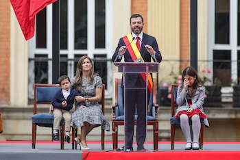 El alcalde de Bogotá Carlos Fernando Galán durante su primer discurso como mandatario distrital