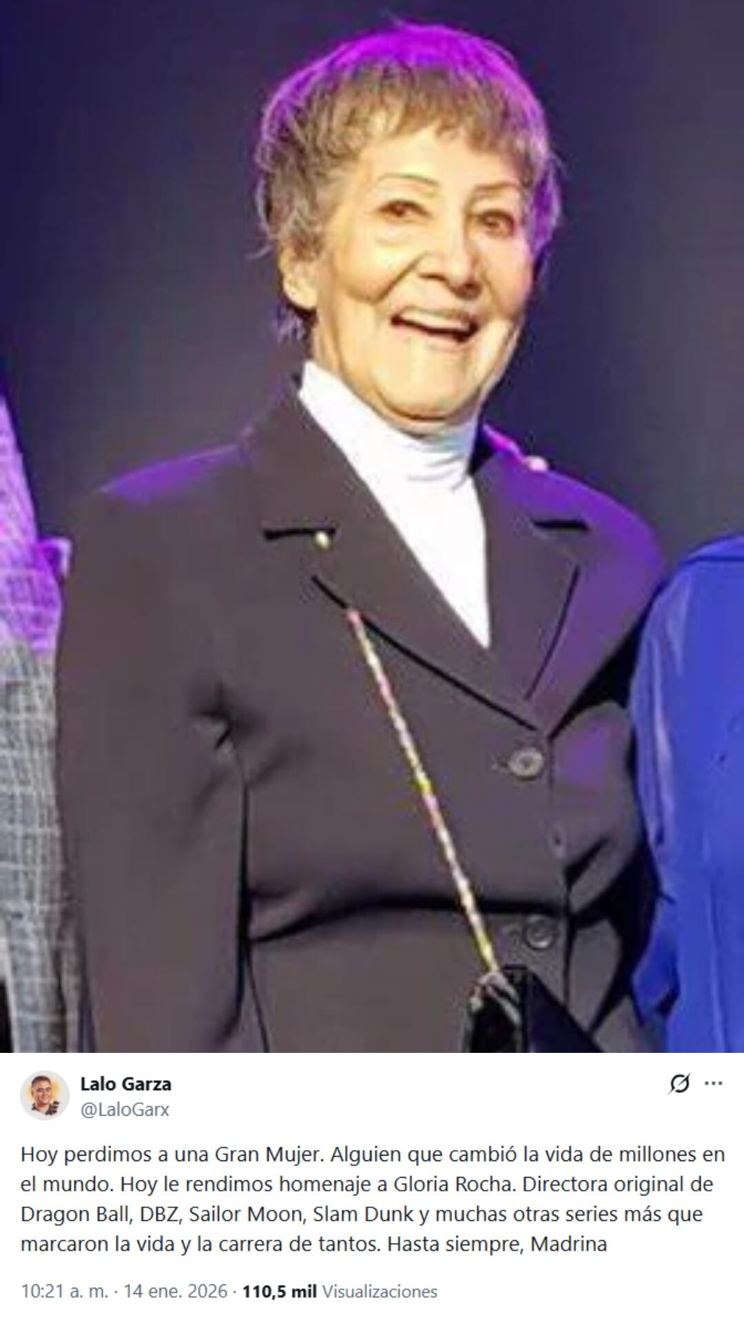 Su fallecimiento se registró este 14 de enero, día en que cumplía 94 años, según confirmaron colegas mediante mensajes públicos de despedida. (Doblaje Wiki / X)