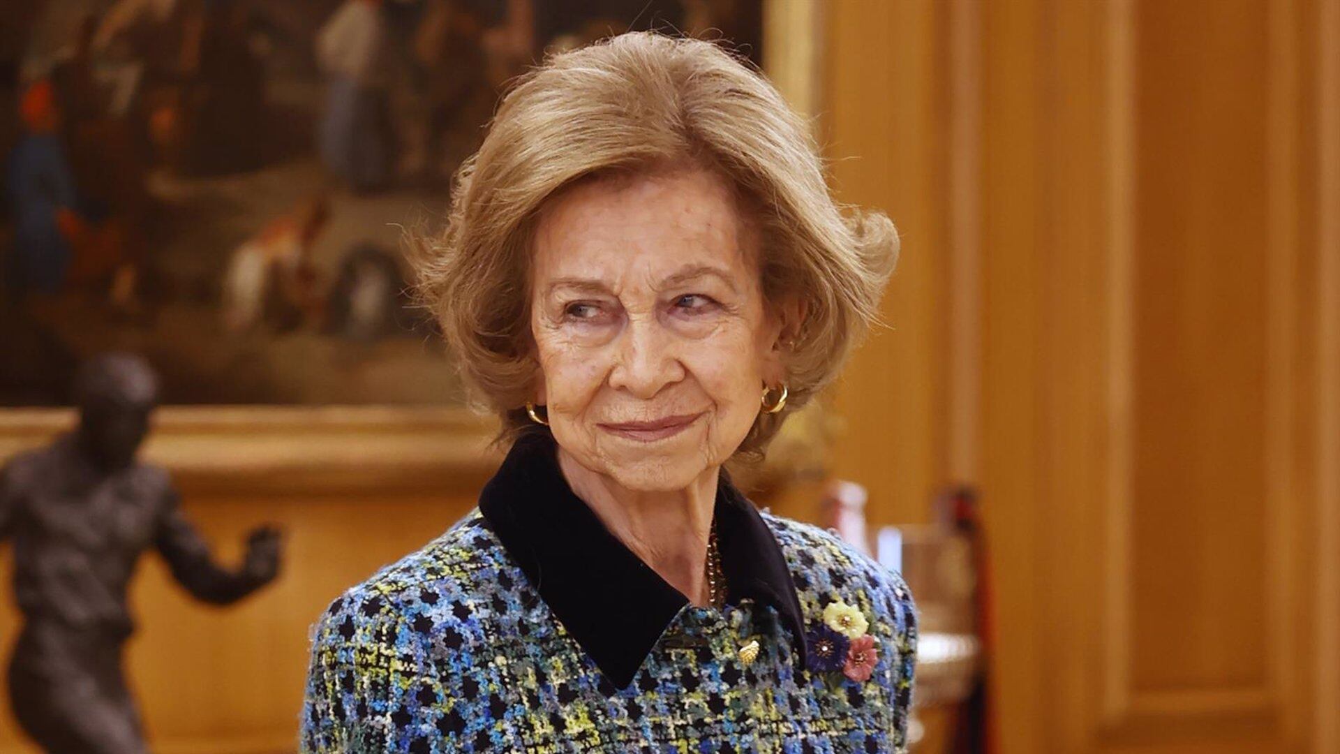 La reina Sofía durante la audiencia a una representación de la Asociación Internacional de Diplomáticos en España en el Palacio de la Zarzuela (Europa Press)