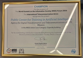 El Centro Público de Formación en Inteligencia Artificial de la Agencia de Transformación Digital y Telecomunicaciones recibió el reconocimiento internacional WSIS Champion 2026 por su modelo gratuito de capacitación y certificación en habilidades digitales de alta especialización