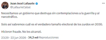 Juan José Lafaurie pidió mano dura contra guerrilla y narcotráfico - crédito @LafaurieCabal/X