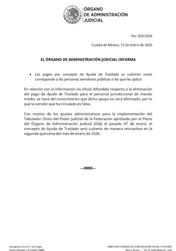 Mediante un comunicado, el Órgano