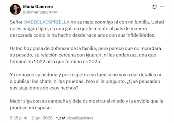 Adelina Guerrero le respondió a Abelardo de la Espriella - crédito @bymariaguerrero/X
