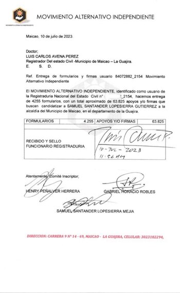 Documento con el cual Santa