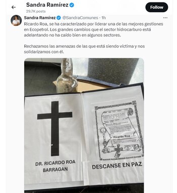 Sandra Ramírez habla de las amenazas a Ricardo Roa - crédito @SandraComunes