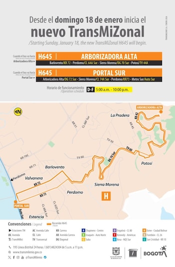 La ruta H645 operará solo