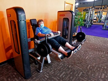 A customer works out on