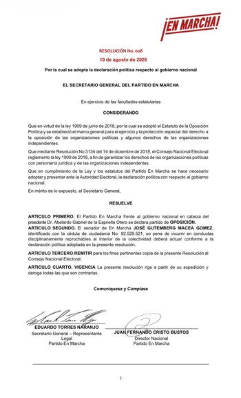 La nueva postura de oposición obliga al senador José Gutemberg Macea Gómez a alinearse con la línea política del partido - crédito X