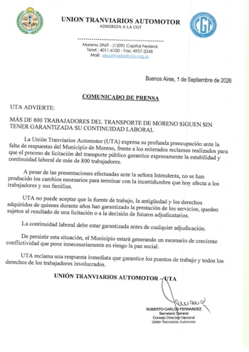 UTA - Moreno - Conflicto