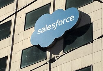 FILE PHOTO: The Salesforce logo is pictured on a building in San Francisco, California, U.S. October 12, 2016. REUTERS/Lily Jamali/File Photo