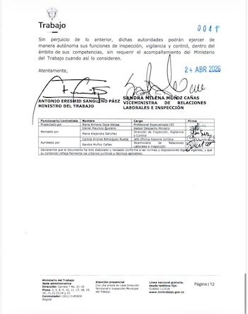 Esta es la parte final de la circular del Ministerio de Trabajo - crédito @AntonioSanguino/X