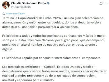 Mensaje de Claudia Sheinbaum.