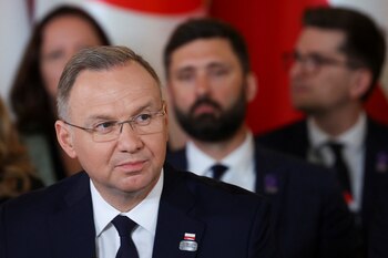 Polish President Andrzej Duda delivers