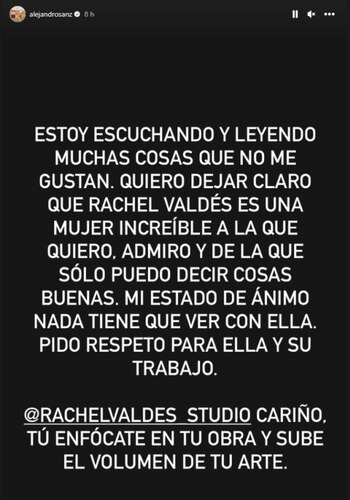Mensaje compartido por Alejandro Sanz en su perfil de Instagram.