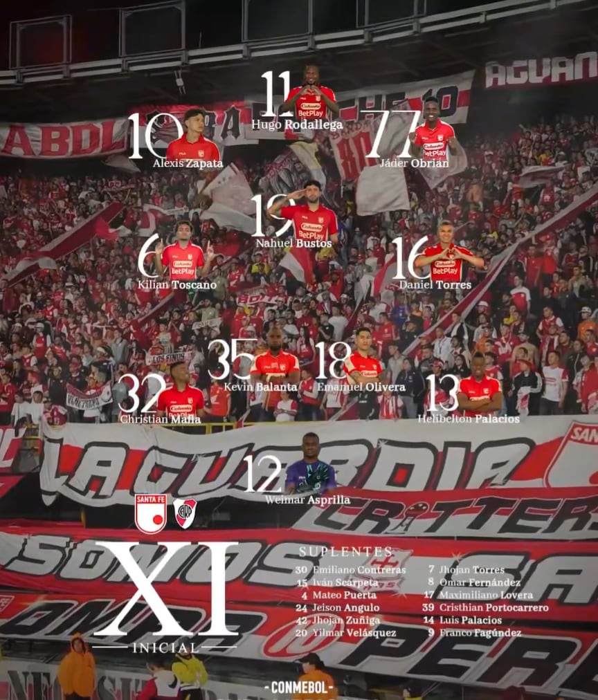 Alineación de Santa Fe contra River en El Campín, por la ida de octavos en la Copa Sudamericana - crédito Santa Fe