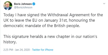 El tuit de Boris Johnson