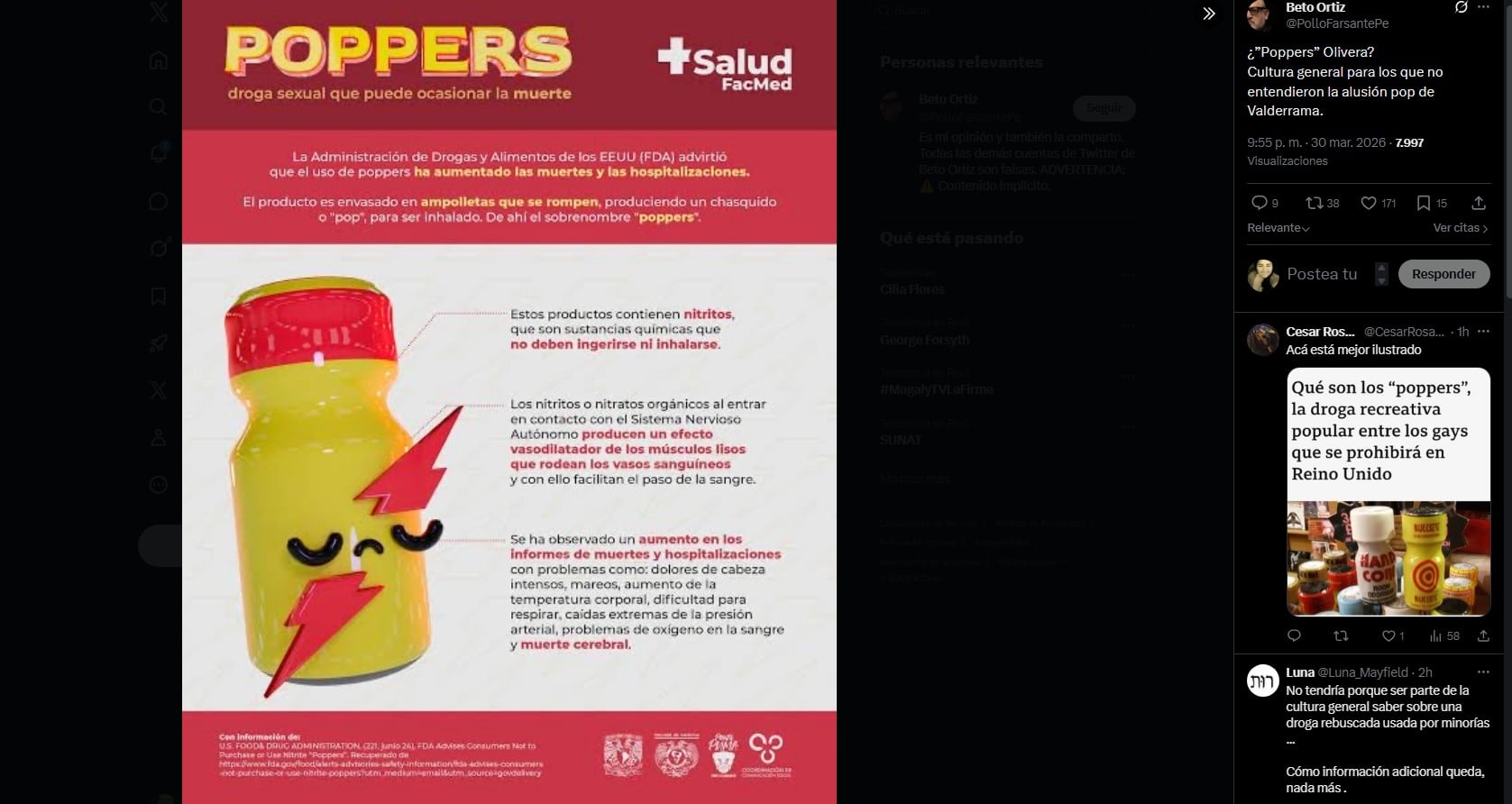 ¿Qué son los poppers tras la frase de Valderrama contra Olivera?. Captura: Andina.