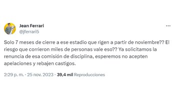 Jean Ferrari consideró insuficiente sanción