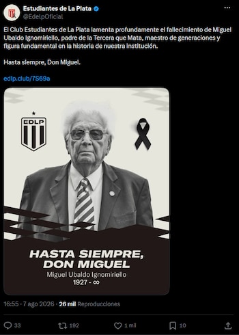 Miguel Ignomiriello falleció a sus 99 años