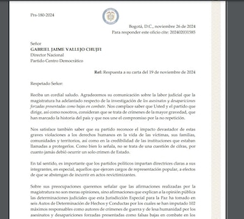 JEP responde a carta del
