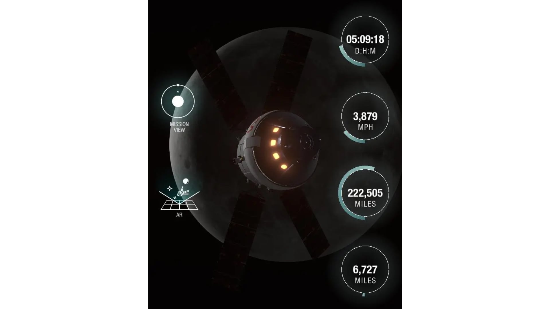 Visualización del viaje de Orión que difunde la NASA