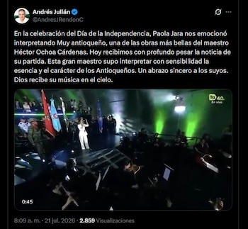 Andrés Julián Rendón aseguró que sus composiciones siguen vigentes en todo el departamento - crédito X