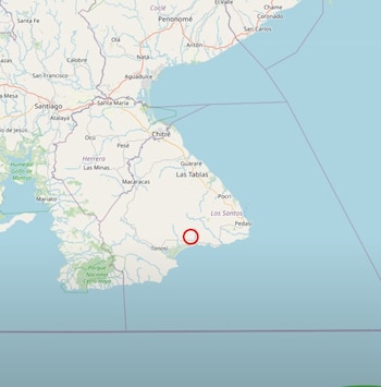 El movimiento de magnitud 6.1 ocurrió a las 10:50:20 de la mañana, a 14 kilómetros al este de Tonosí, mientras que el de 5.8 se registró un segundo antes, a 22 kilómetros al noreste del distrito. Tomado del Instituto de Geociencias de la UP