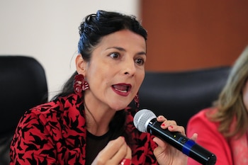 La ministra de Ambiente y Desarrollo Sostenible de Colombia, Irene Vélez, habla en una rueda de prensa este lunes, en Bogotá (Colombia). EFE/ Carlos Ortega