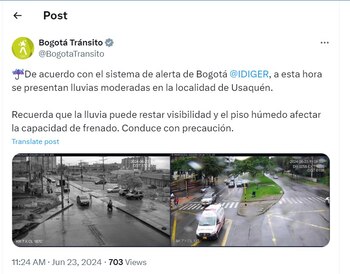 Bogotá Tránsito advierte a conductores