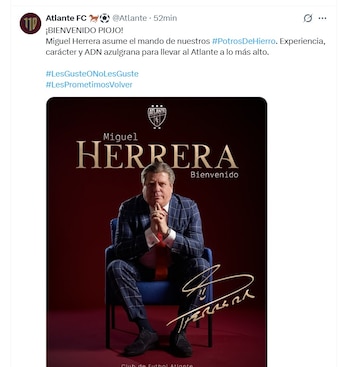 Miguel Herrera regresará a la Liga MX con el Atlante (X/ @Atlante)