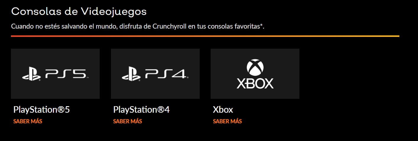 La disponibilidad de Crunchyroll en consola se limita a PlayStation 5, PlayStation 4 y Xbox. (Crunchyroll)