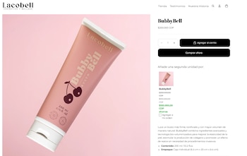 Lacobell en su página web promociona la crema Bubbybell como una solución para "promover un efecto de realce sin necesidad de procedimientos invasivos" - crédito captura de pantalla / lacobell.com