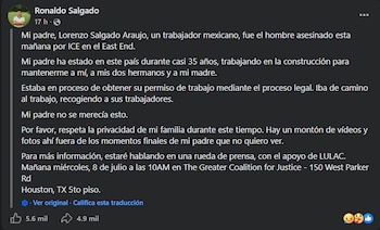 Publicación de Facebook de Ronaldo Salgado. Contiene una foto de perfil, texto extenso en español, y marcadores de reacciones