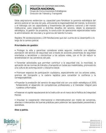 En el ámbito académico, el coronel estuvo vinculado a la Escuela de Cadetes de Policía “General Francisco de Paula Santander” y a la Escuela Gabriel González, dos centros de formación policial de referencia en el país - crédito Dirección de Tránsito y Transporte