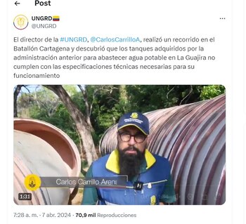 Carlos Carillo habla de tanques adquiridos por la administración anterior de la Ungrd - crédito @UNGRD