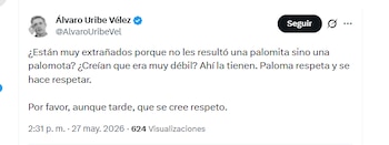 El expresidente Álvaro Uribe Vélez defendió a Paloma Valencia y aseguró que se hace respetar - crédito @AlvaroUribeVel/X