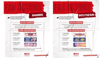Dos infografías impresas sobre fondo blanco que detallan las instrucciones y diseños de pancartas para un concierto de BTS en Lima