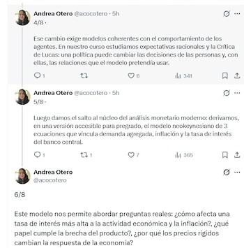 Andrea Otero, investigadora del Departamento de Estudios de Política Económica (Depe) del Banco de la República, el modelo vincula demanda agregada, inflación y la tasa de interés del banco central - crédito @AcoCotero/X
