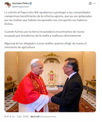 El presidente de la República advirtió que algunos allegados a los mafiosos quieren dirigir de nuevo el Ministerio de Agricultura - crédito @petrogustavo/X