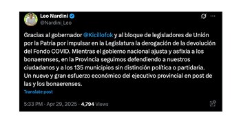 El posteo de Leonardo Nardini