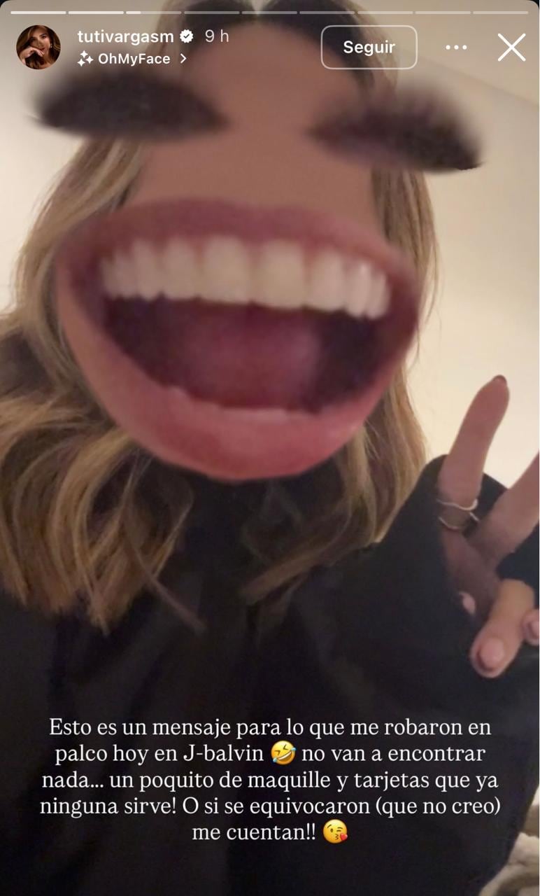 Tuti Vargas lanzó un fuerte dardo al ladrón que la robó durante el concierto de J Balvin en Bogotá - crédito @tutivargasm/IG