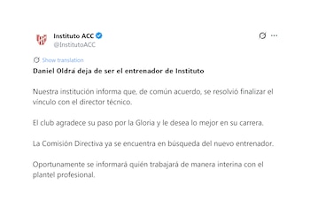El comunicado de Instituto informando