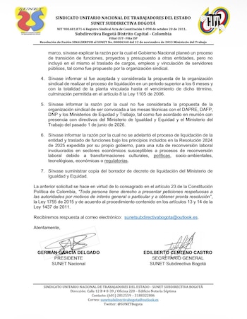 El reclamo central del gremio apunta a la designación del agente liquidador, la eventual desvinculación de trabajadores en provisionalidad y la exclusión de los empleos - crédito Sunet