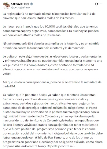 El presidente de la República sostuvo que usará el poder que le entregaron casi 13 millones de colombianos para el “rescate de la estabilidad política” de la región bolivariana - crédito @petrogustavo/X