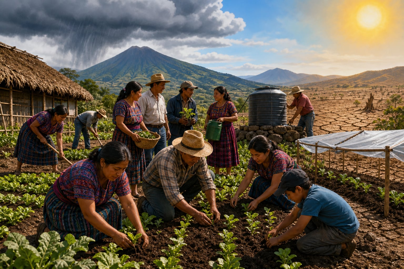 Agricultores comunitarios en Guatemala trabajan en hortalizas para mantener la producción de alimentos frente a las variaciones climáticas asociadas al fenómeno de El Niño. (Imagen Ilustrativa Infobae)